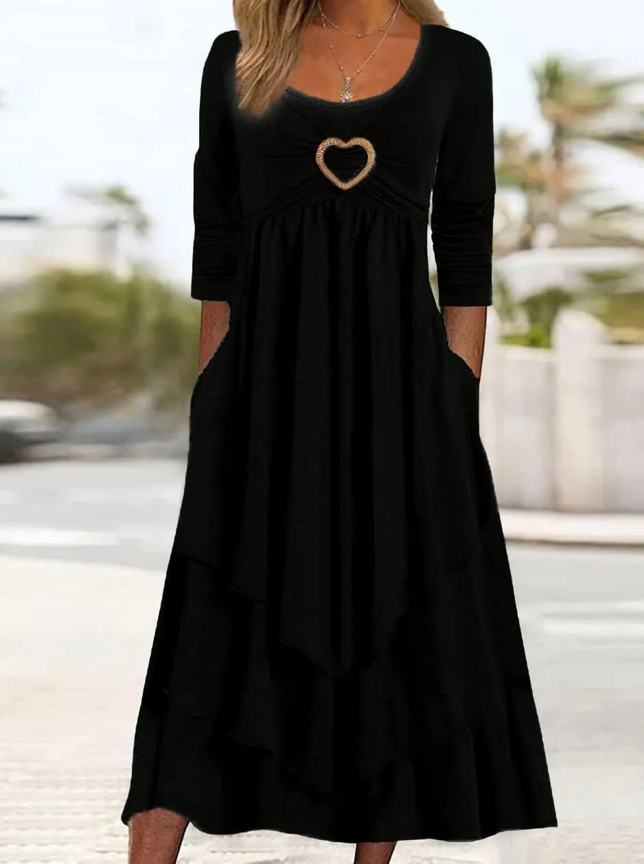 Womens 2024 Fall Dresses for Wedding Guest Casual Plus Size Cute Heart Long Sleeve Tiered Maxi Dress with Pockets