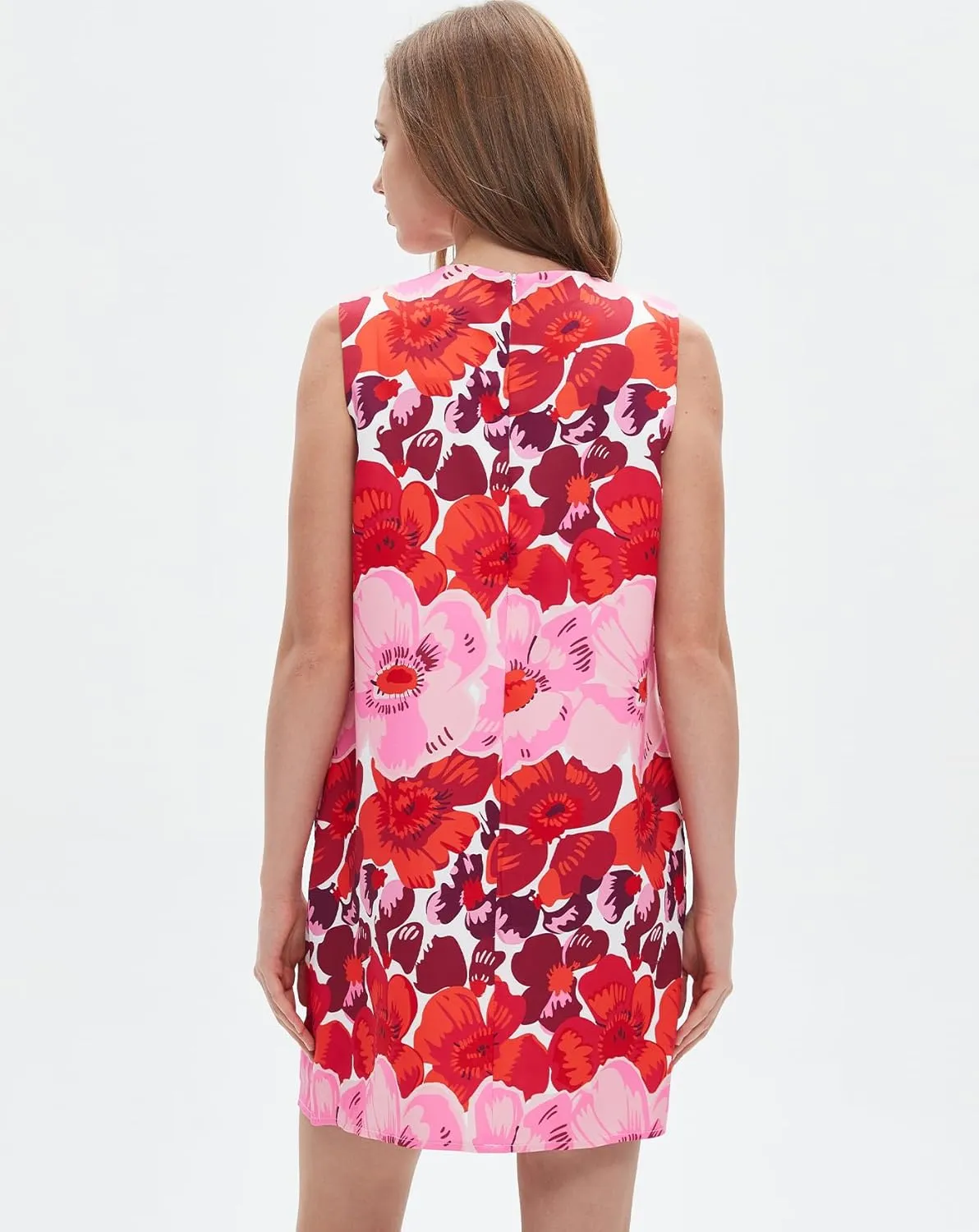 Women's 2025 Summer Sleeveless Tank Dress Crewneck Floral Print Pleated A Line Casual Short Mini Dresses