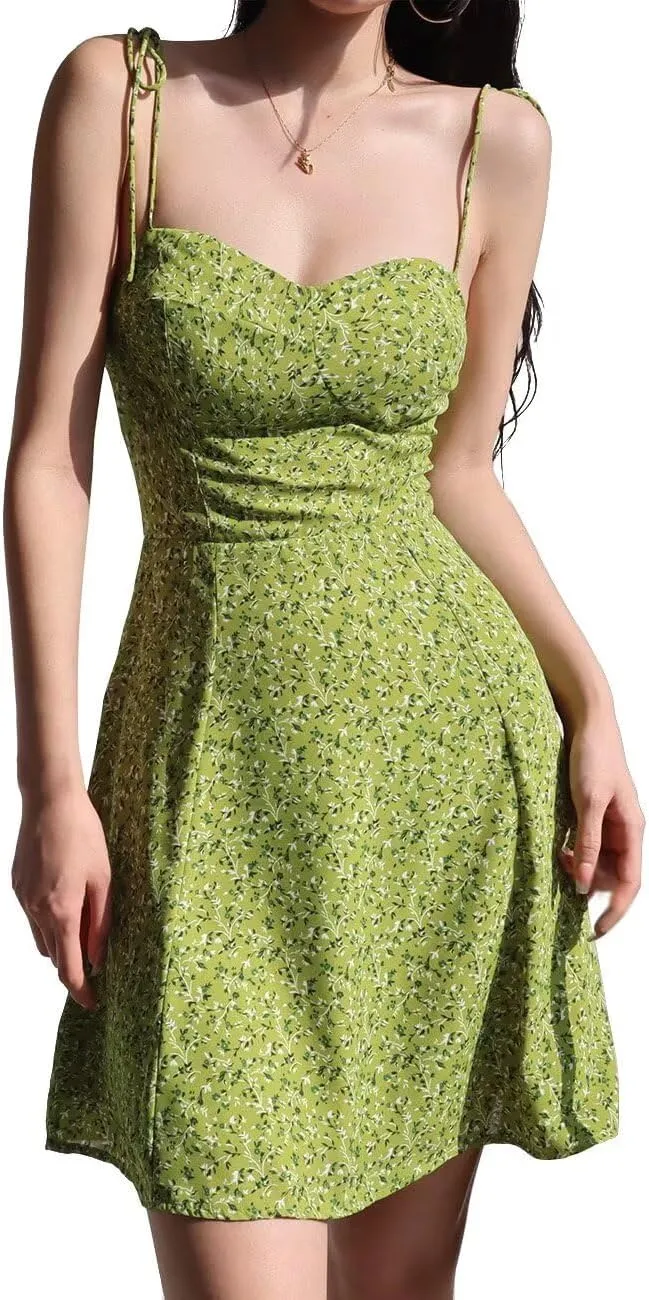 Women's 2025 Trendy Party Dress Backless A-line Ruched Bust Flowy Sundress, Summer Corset Mini Dresses for Teen Girl