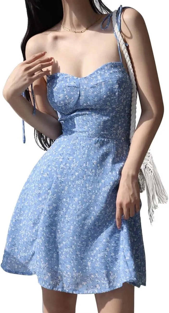 Women's 2025 Trendy Party Dress Backless A-line Ruched Bust Flowy Sundress, Summer Corset Mini Dresses for Teen Girl