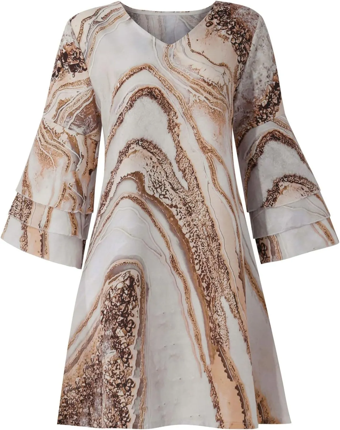 Womens 3/4 Bell Sleeve V Neck Elegant Mini Dress Floral Printed Beachwear Temperament Casual Resort Dress