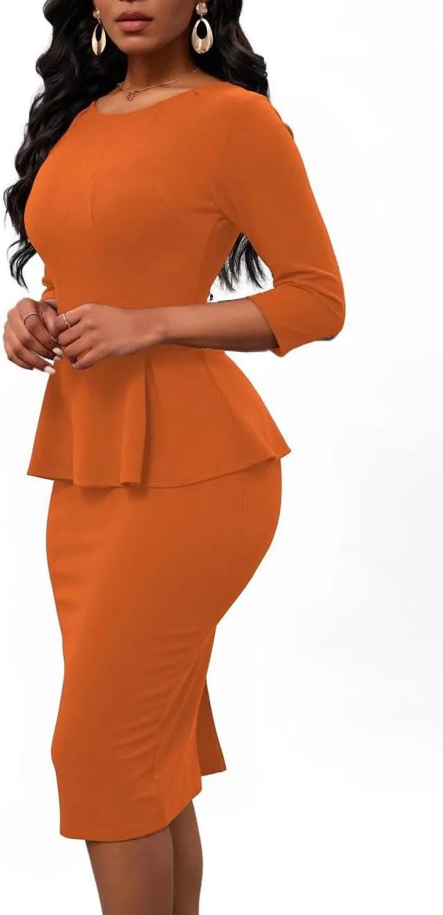 Women's Bodycon Pencil Dress Church Teacher Office Modest Business Wear to Work Sheath Suiting Dresses