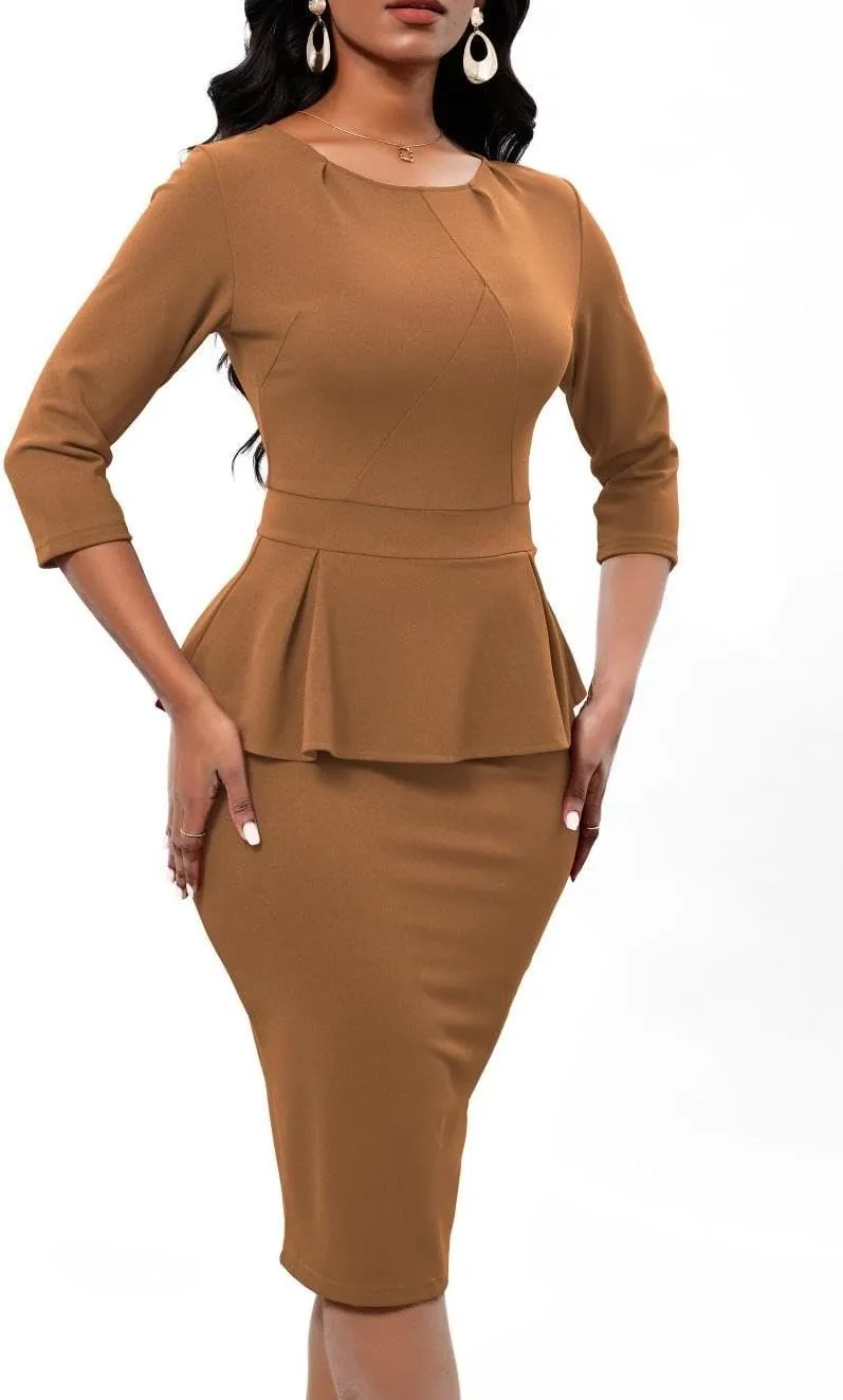 Women's Bodycon Pencil Dress Church Teacher Office Modest Business Wear to Work Sheath Suiting Dresses