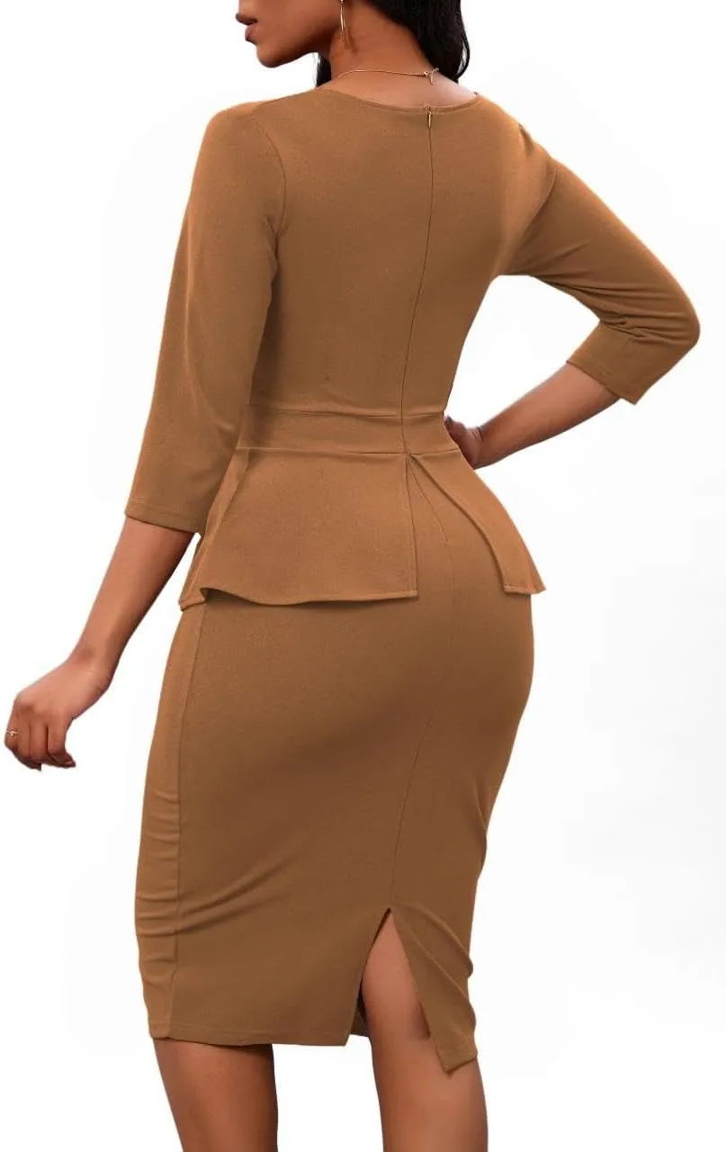 Women's Bodycon Pencil Dress Church Teacher Office Modest Business Wear to Work Sheath Suiting Dresses