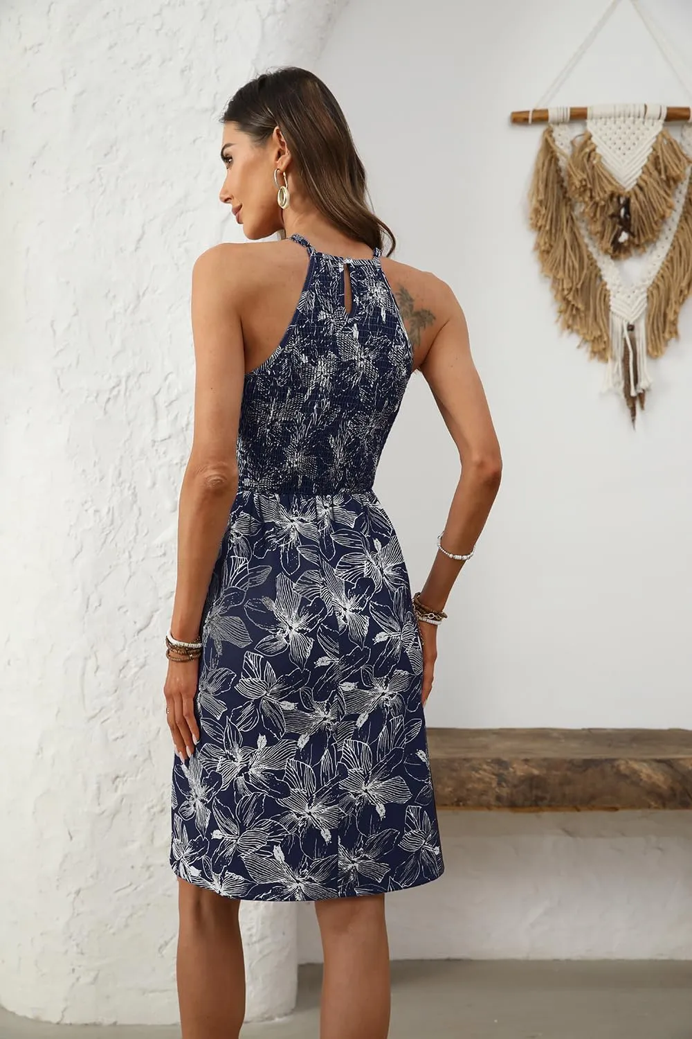 Women's Boho Floral Halter Neck Dress Casual Summer Dresses for Women 2025 Hawaiian Vacations Sundresses