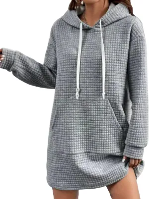 Women's Casual Hoodie Dress 2025 Oversized Pullover Textured Hooded Sweatshirts Dresses with Kangaroo Pocket