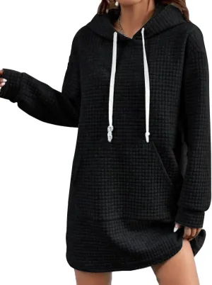 Women's Casual Hoodie Dress 2025 Oversized Pullover Textured Hooded Sweatshirts Dresses with Kangaroo Pocket