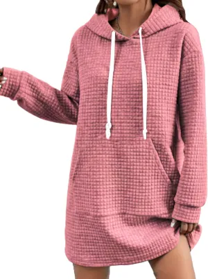 Women's Casual Hoodie Dress 2025 Oversized Pullover Textured Hooded Sweatshirts Dresses with Kangaroo Pocket