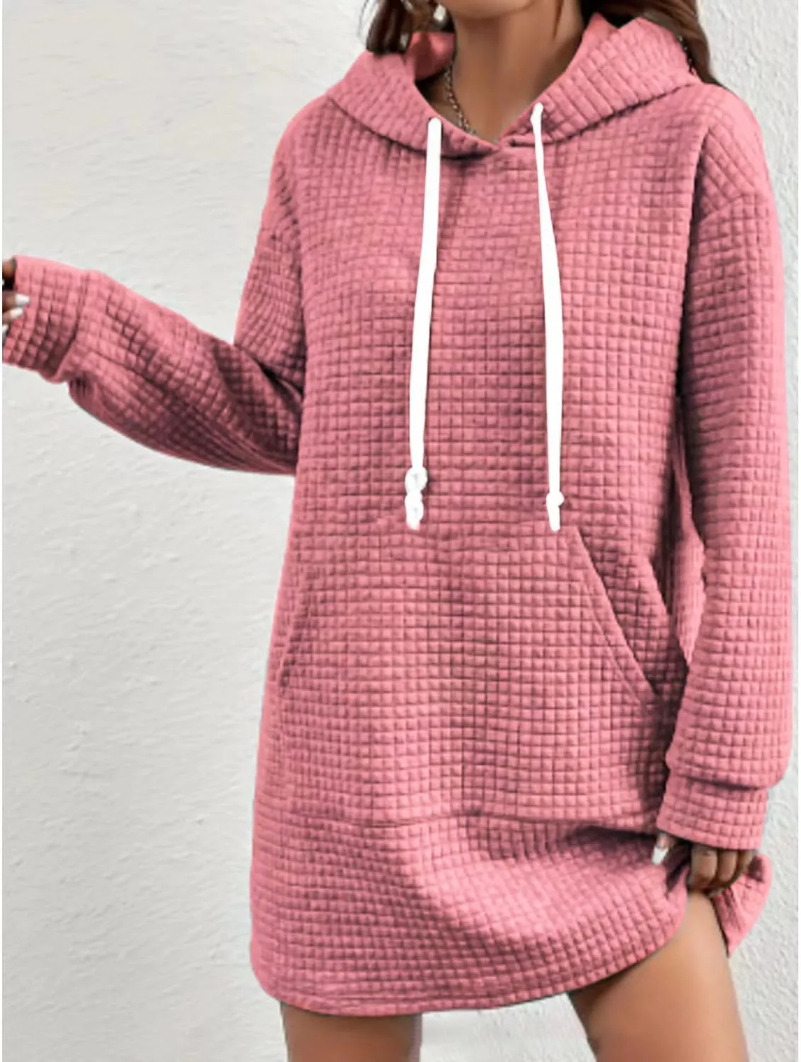 Women's Casual Hoodie Dress 2025 Oversized Pullover Textured Hooded Sweatshirts Dresses with Kangaroo Pocket