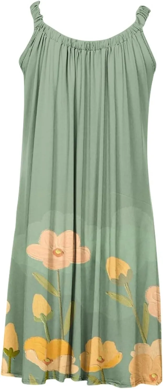 Women's Casual Printed Boho Tank Dress Sexy Vest Sling Dress Vacation Mini Dress Summer Beach Sundress
