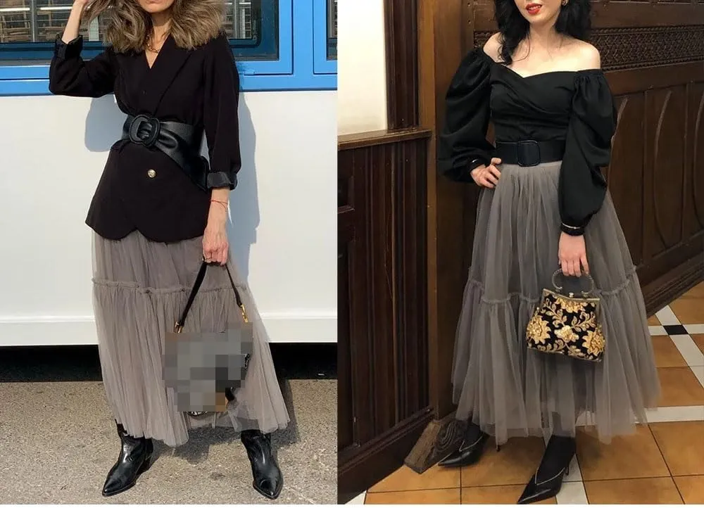 Womens Design Pleated Tulle Skirt Soft Mesh High Waist Maxi Long Skirts