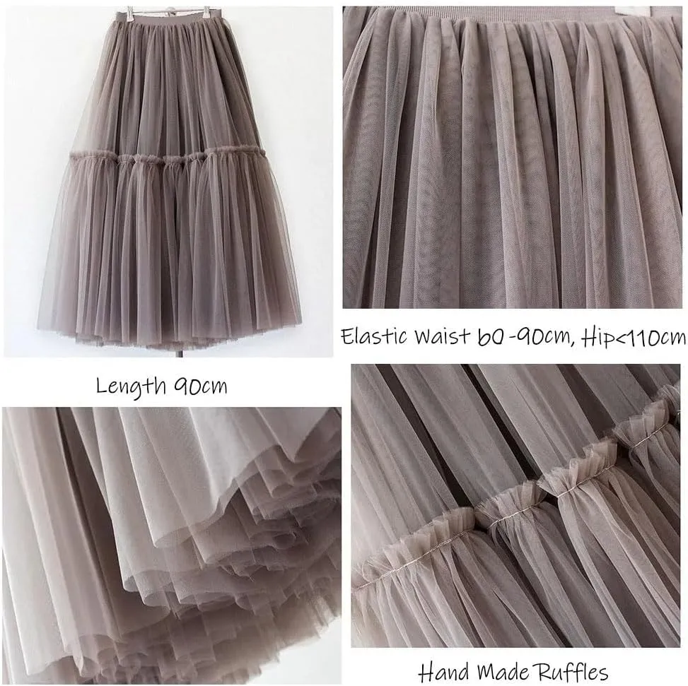 Womens Design Pleated Tulle Skirt Soft Mesh High Waist Maxi Long Skirts