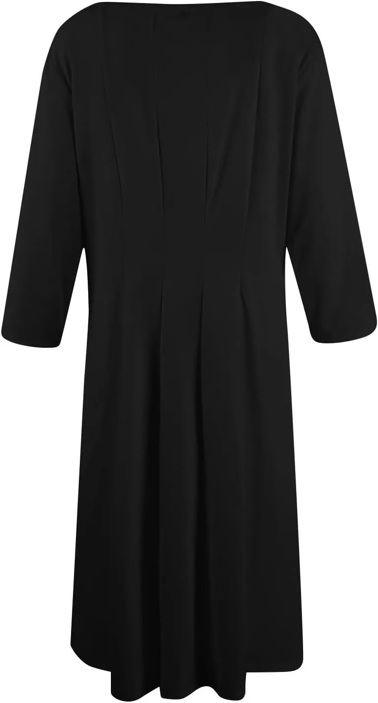 Womens Dress Shirts Spring Midi Empire Waist Dress 3/4 Sleeve Pleated Dress Crew Neck Dresses A Line Dress with Pocket