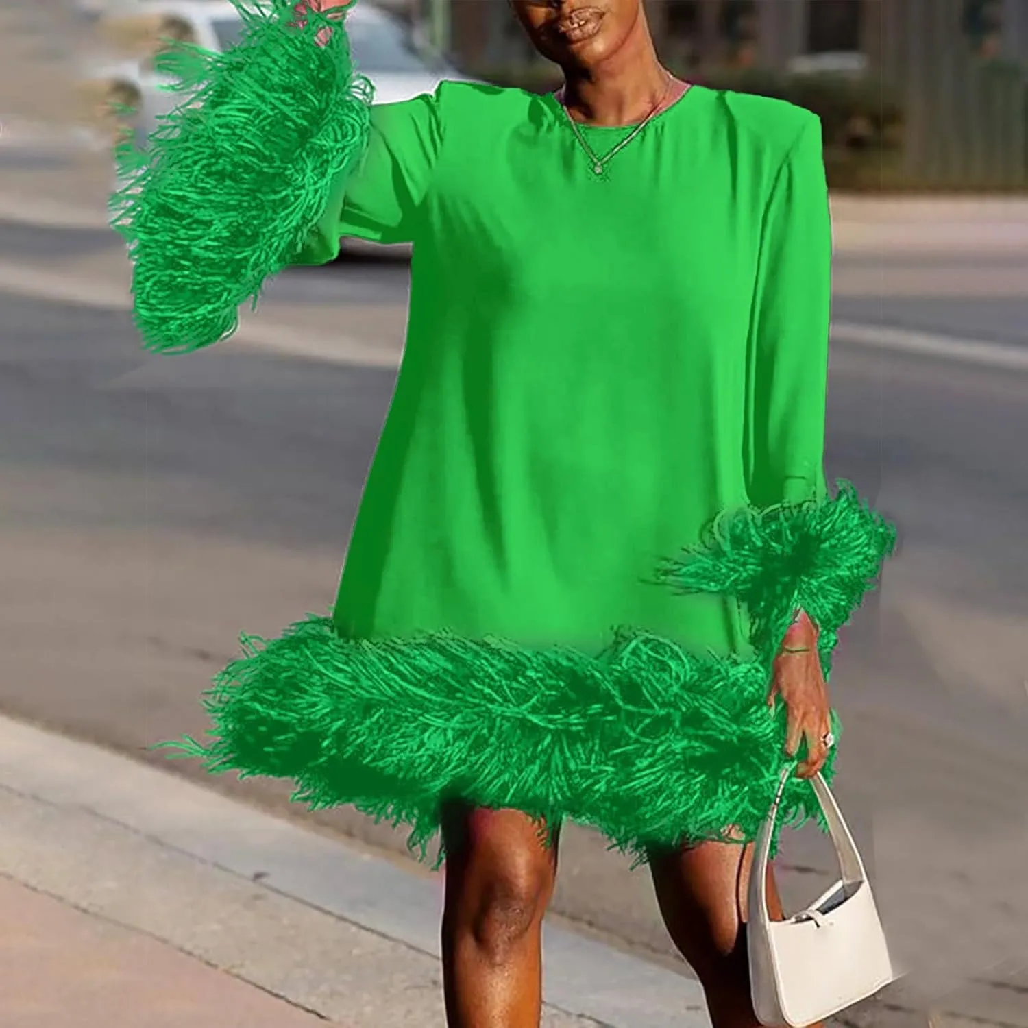 Women's Fall Casual Trendy Elegant Long Sleeve Crew Neck Solid Plush Dress