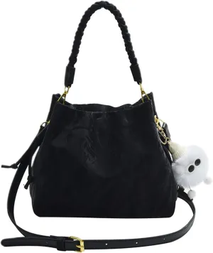 Women's Fashion Bucket Shoulder Bag PU Leather Simple Top Handle Crossbody Bag Casual Satchel Daily Use Handbag Pursebag1855OWOISS