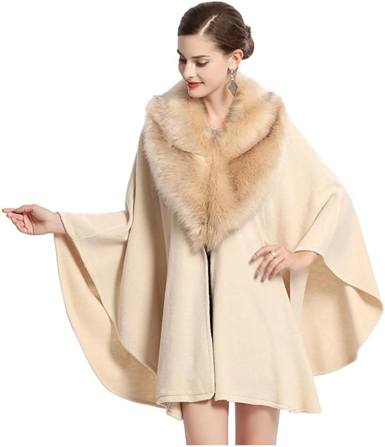 Womens Faux Fur Wraps and Shawls for Evening Dresses Formal Bridal Dressy Cape Warm Fall Winter Wedding Party Cloaks