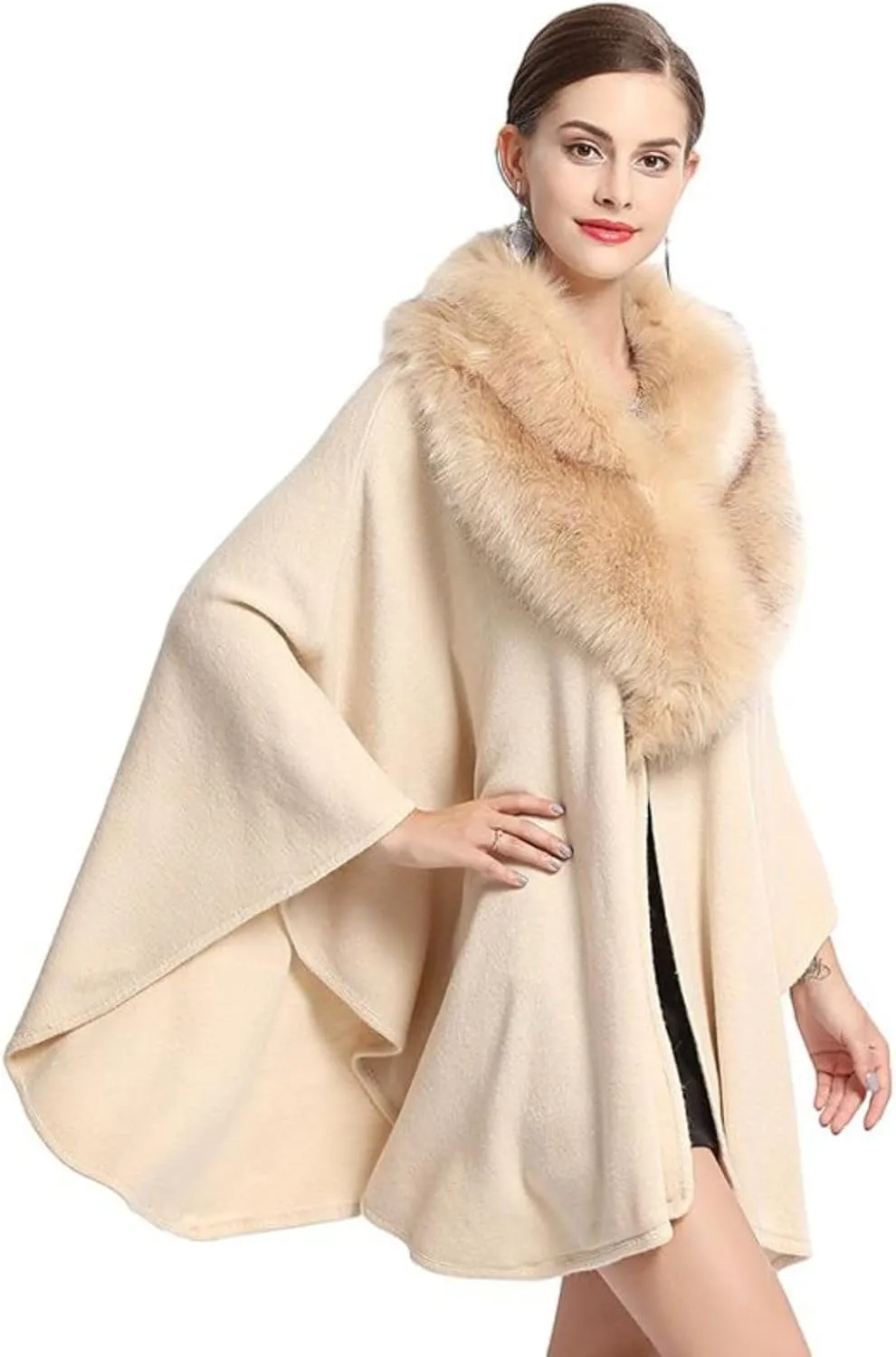 Womens Faux Fur Wraps and Shawls for Evening Dresses Formal Bridal Dressy Cape Warm Fall Winter Wedding Party Cloaks
