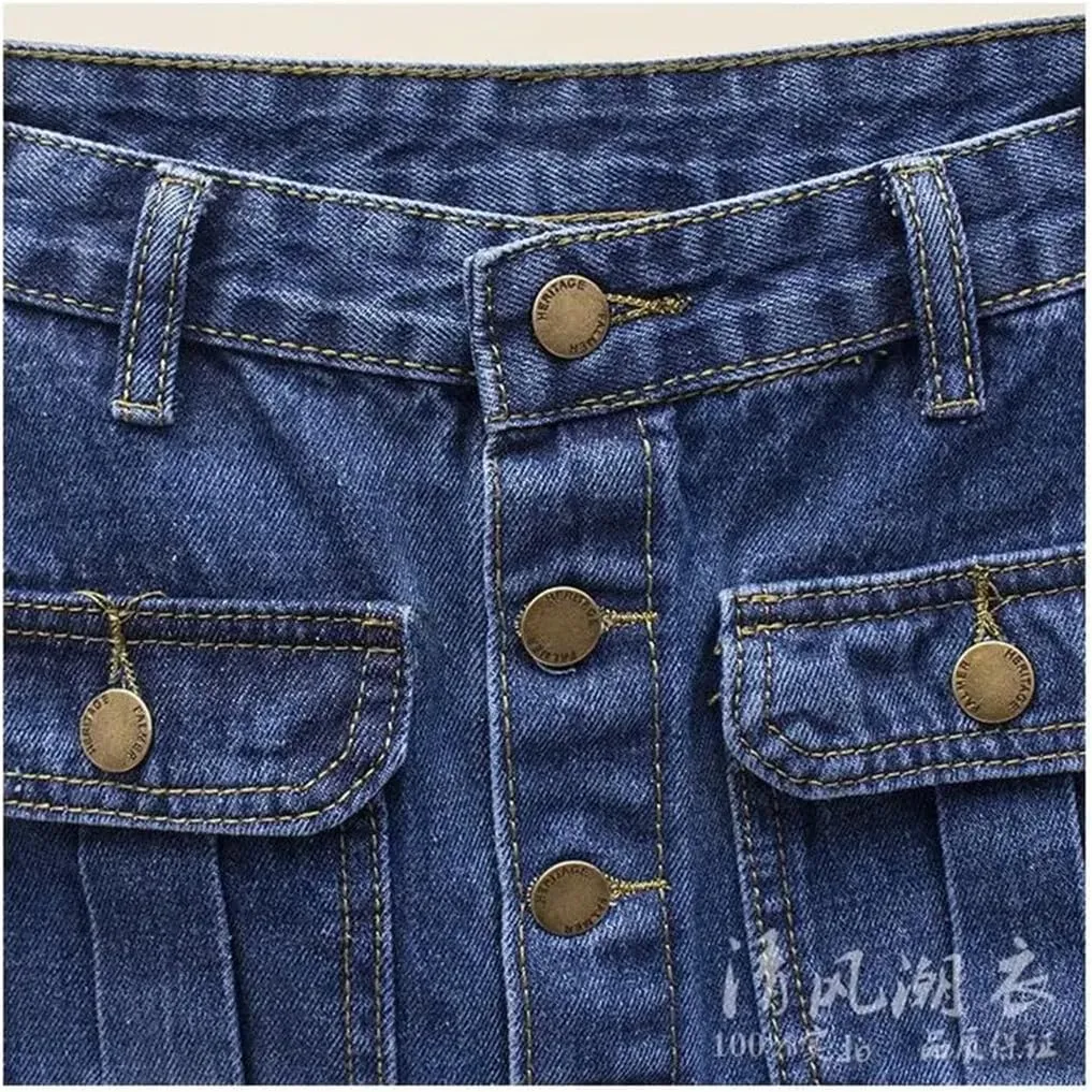 Women's Front Split Denim Sheath Skirts Button Jeans Skirt with Pocket Pencil Skirts