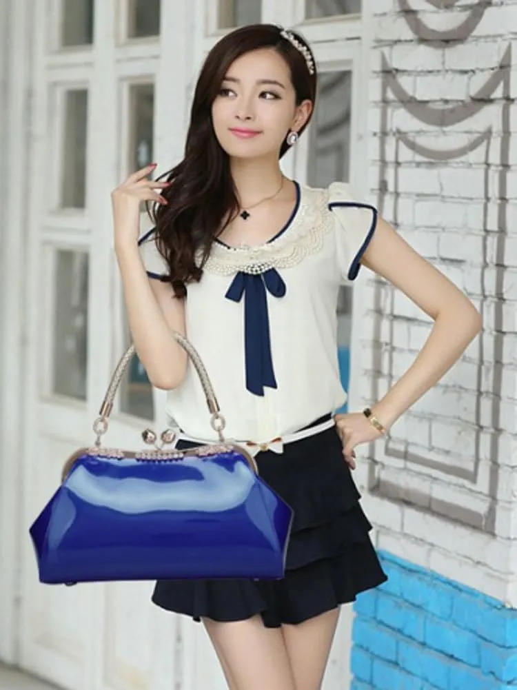 Womens Glossy Patent Leather Clutch Handbag Designer Luxury Tote Shoulder Bag Large Wedding Evening Purses