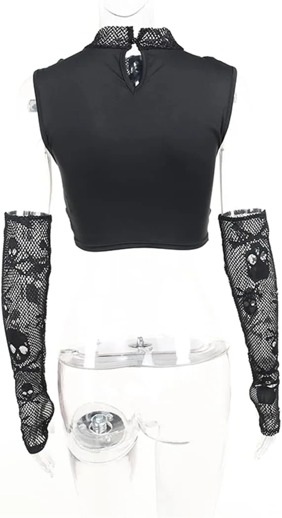 Womens Gothic Crop Top Goth Grunge Lace Tank Tops Punk Y2k Cami Alt Shirts Streetwear Casual Camisole