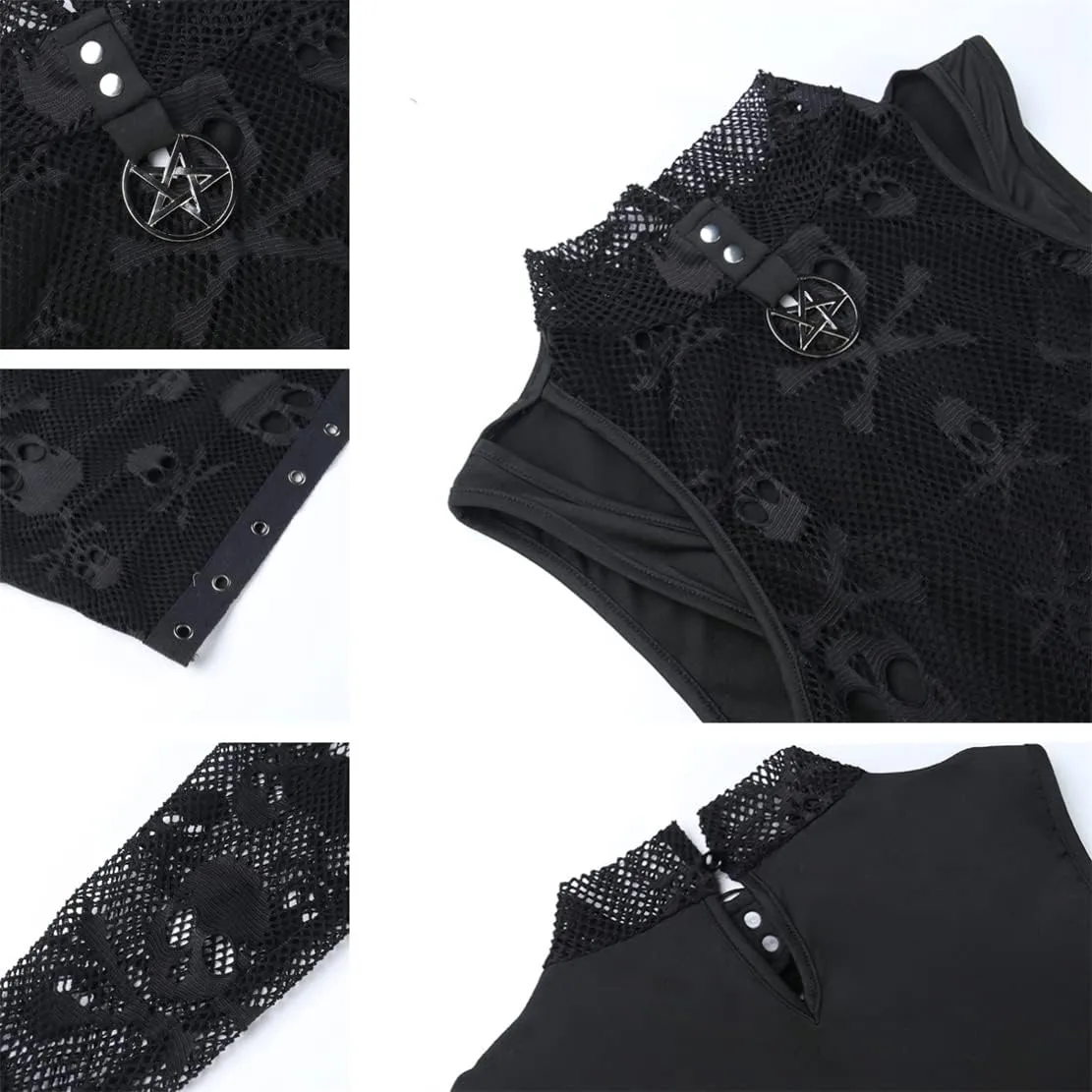 Womens Gothic Crop Top Goth Grunge Lace Tank Tops Punk Y2k Cami Alt Shirts Streetwear Casual Camisole