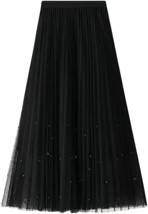 Women's High Waist Slim Fit A-Line Skirt Solid Color Pleated Casual Midi Skirt