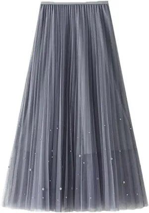 Women's High Waist Slim Fit A-Line Skirt Solid Color Pleated Casual Midi Skirt