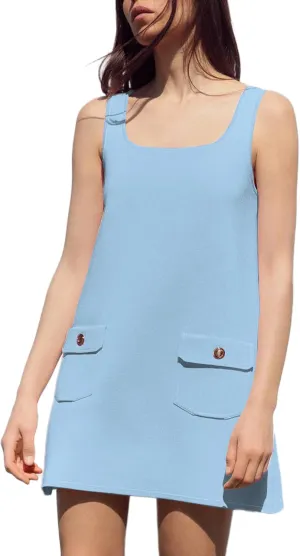 Womens Knit Mini Dress Summer 2025 Square Neck Sleeveless Trendy A Line Wedding Going Out Dresses