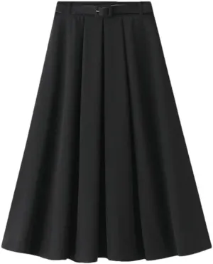 Women's Korean Style Spring High Waist A - Line Midi Skirt with Belt Women Elegant Long Skirt