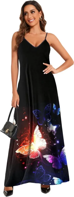 Women's Maxi Sunflower Dresses Sleeveless Long Tie Dye Dress Casual Sundresses with Pockets