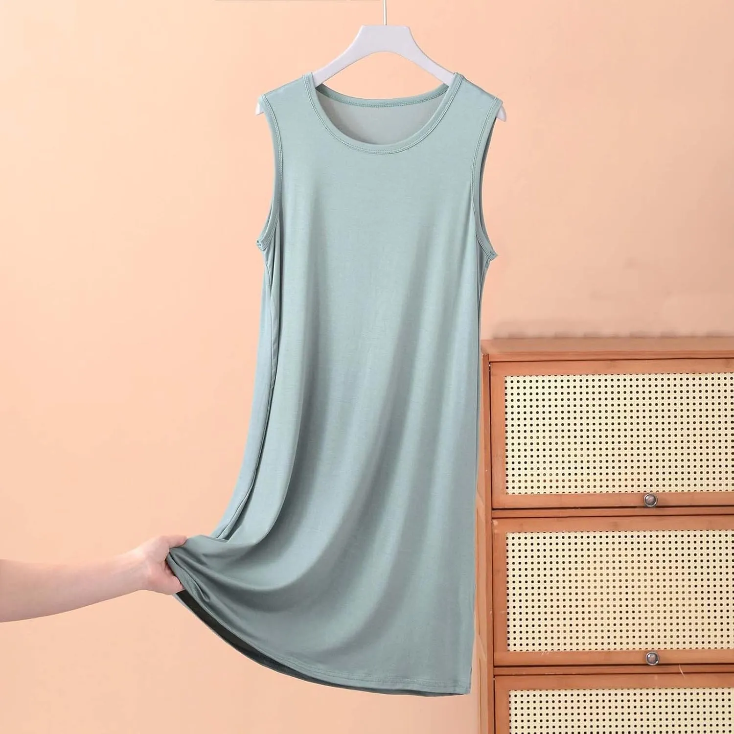 Women's Modal Nightgown Sleeveless Tank Dress Summer Casual Loose Fit Round Neck Sleepwear Comfy Soft Short Dresses