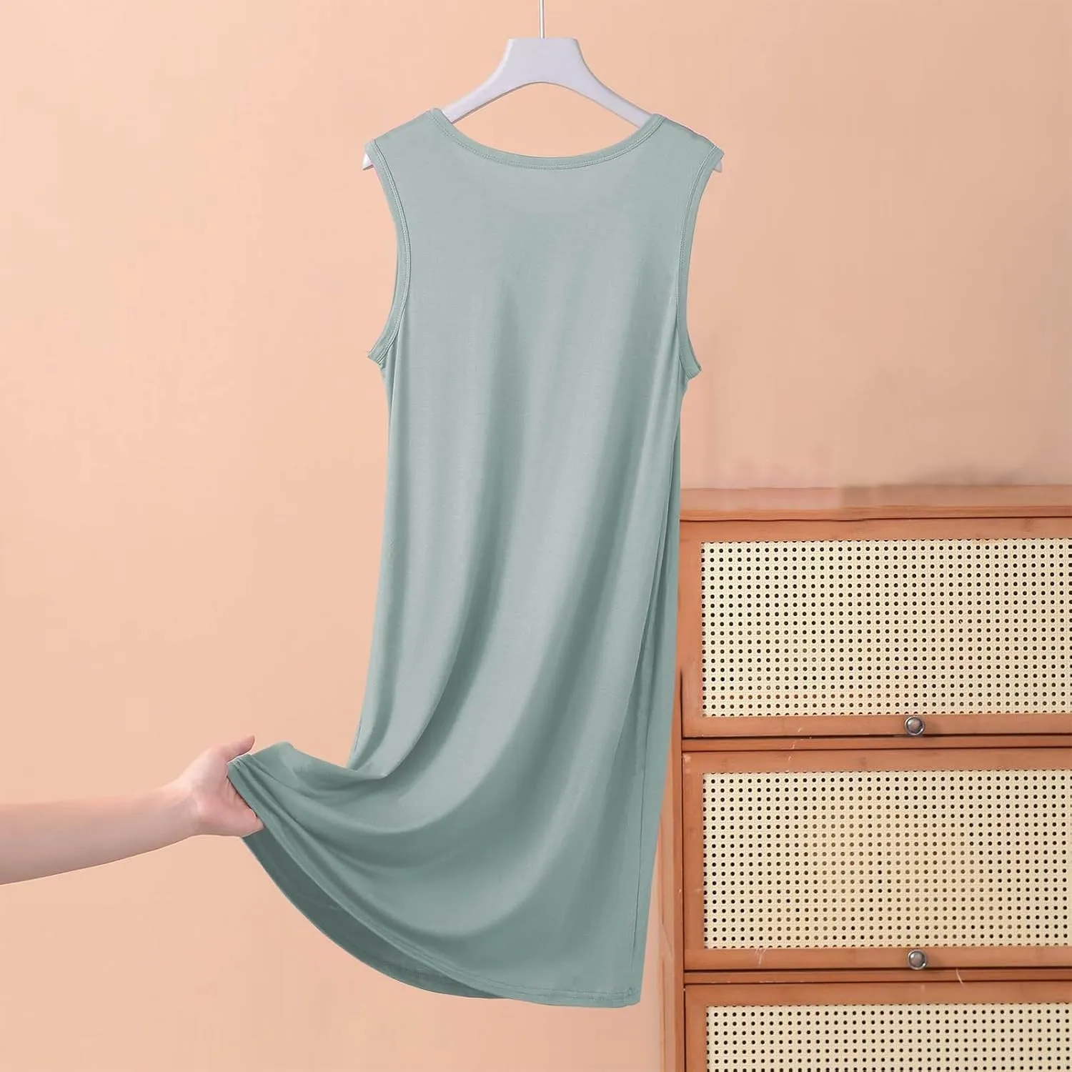 Women's Modal Nightgown Sleeveless Tank Dress Summer Casual Loose Fit Round Neck Sleepwear Comfy Soft Short Dresses
