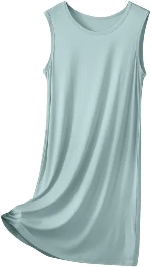 Women's Modal Nightgown Sleeveless Tank Dress Summer Casual Loose Fit Round Neck Sleepwear Comfy Soft Short Dresses