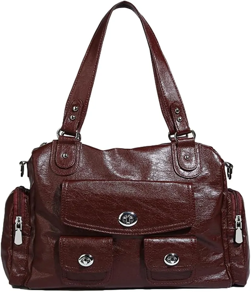 Womens Multi Pocket Shoulder Bag Large Y2k Rivet Tote Crossbody Purse Top Handle Satchels Vegan Leather Handbags