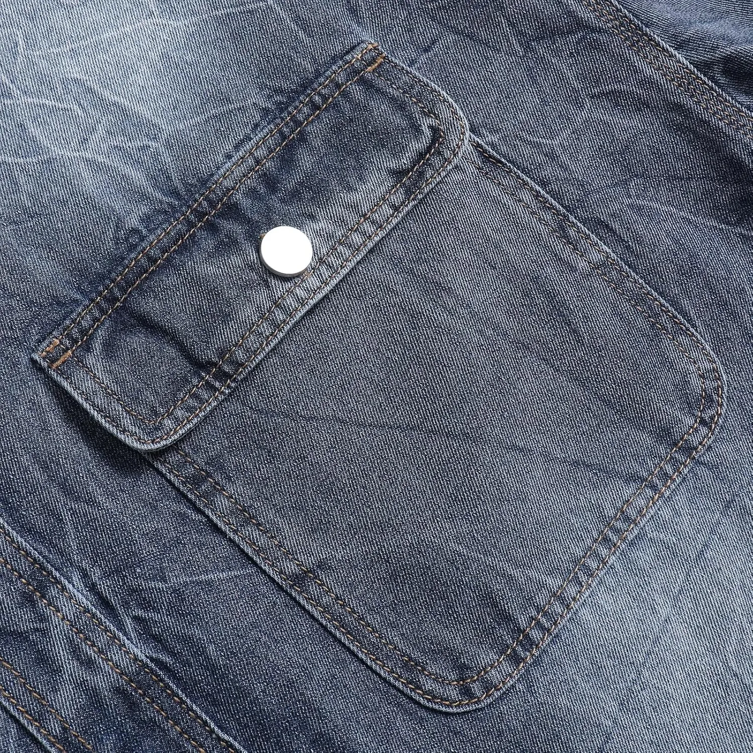 Women's Oversized Distressed Denim Jacket, Long Sleeve Button Down Jean Coat