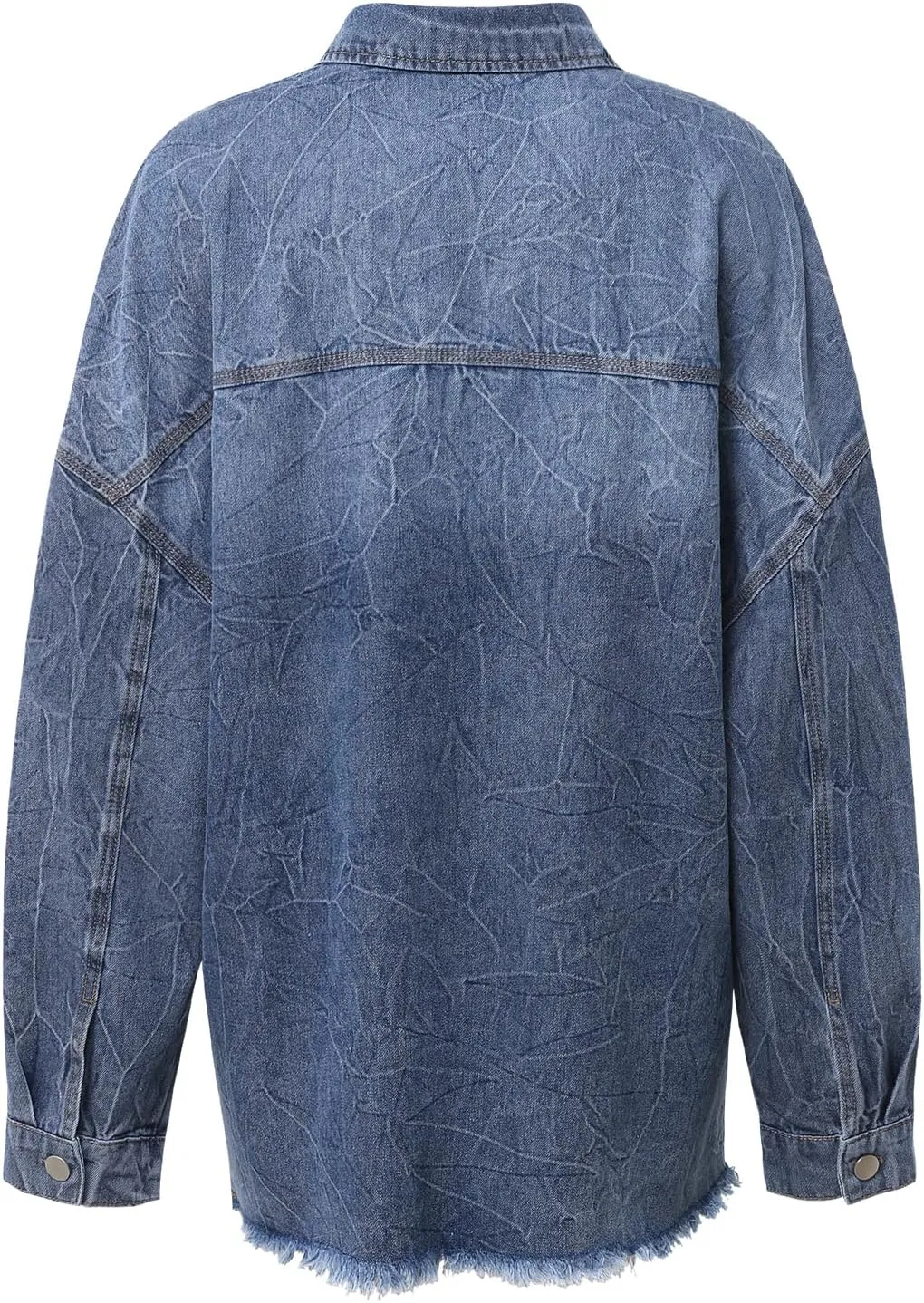 Women's Oversized Distressed Denim Jacket, Long Sleeve Button Down Jean Coat