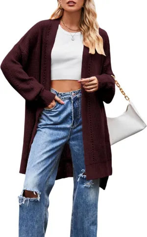 Women's Oversized Open Front Cardigan Lightweight Long Sleeve Knit Sweater with Pockets