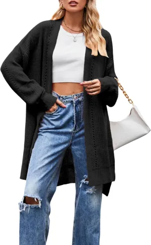 Women's Oversized Open Front Cardigan Lightweight Long Sleeve Knit Sweater with Pockets
