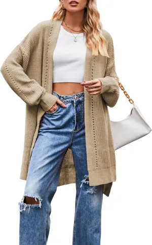 Women's Oversized Open Front Cardigan Lightweight Long Sleeve Knit Sweater with Pockets