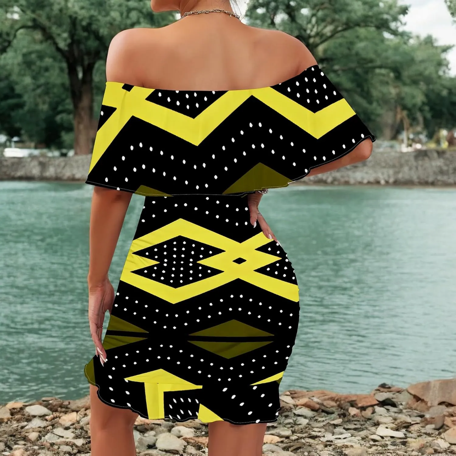 Women's Sexy Off The Shoulder Bodycon Mini Dresses Summer Casual Trendy Slim Ruched Ruffle Hem Cocktail Party Club Dresses