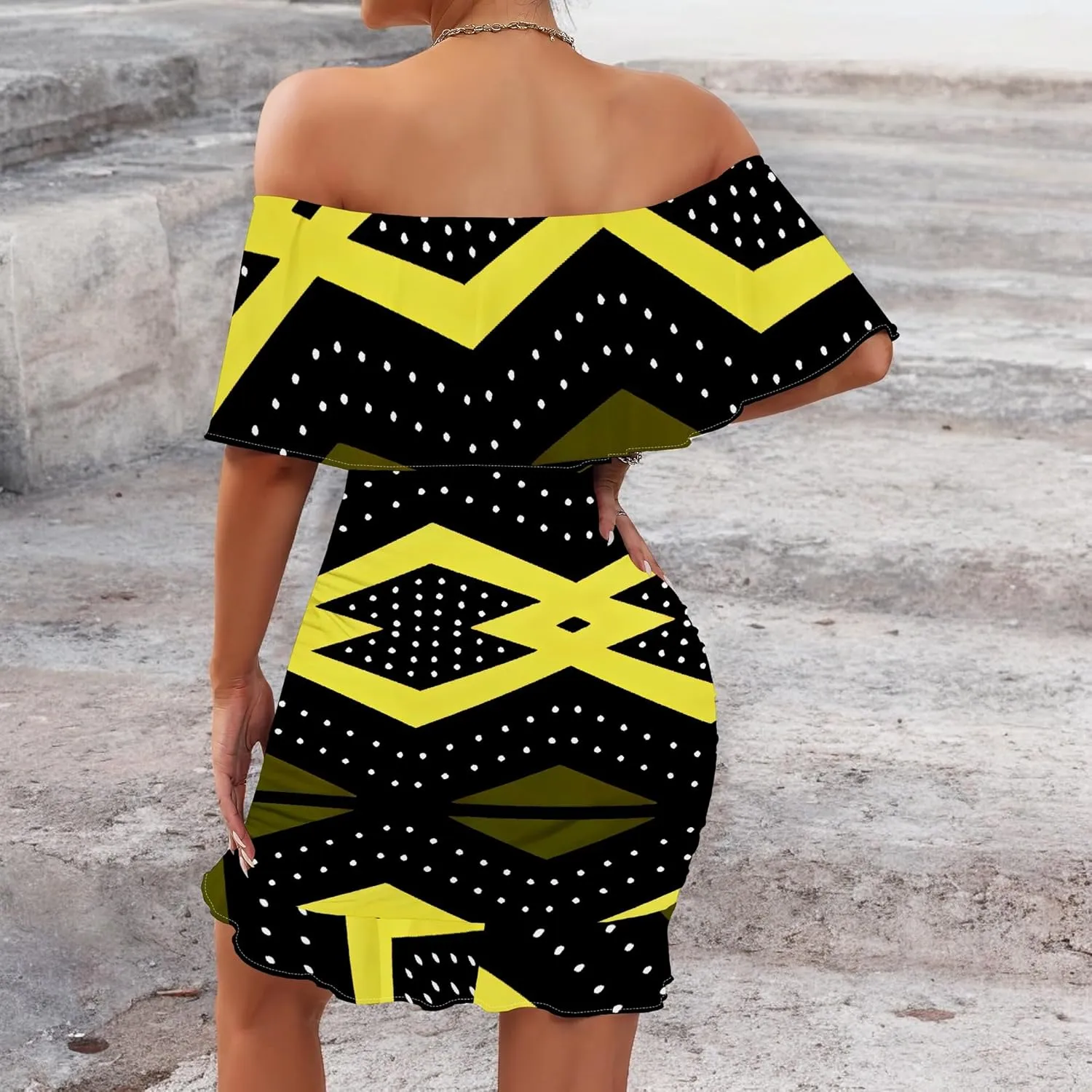 Women's Sexy Off The Shoulder Bodycon Mini Dresses Summer Casual Trendy Slim Ruched Ruffle Hem Cocktail Party Club Dresses