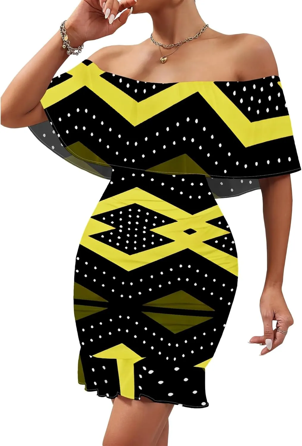 Women's Sexy Off The Shoulder Bodycon Mini Dresses Summer Casual Trendy Slim Ruched Ruffle Hem Cocktail Party Club Dresses