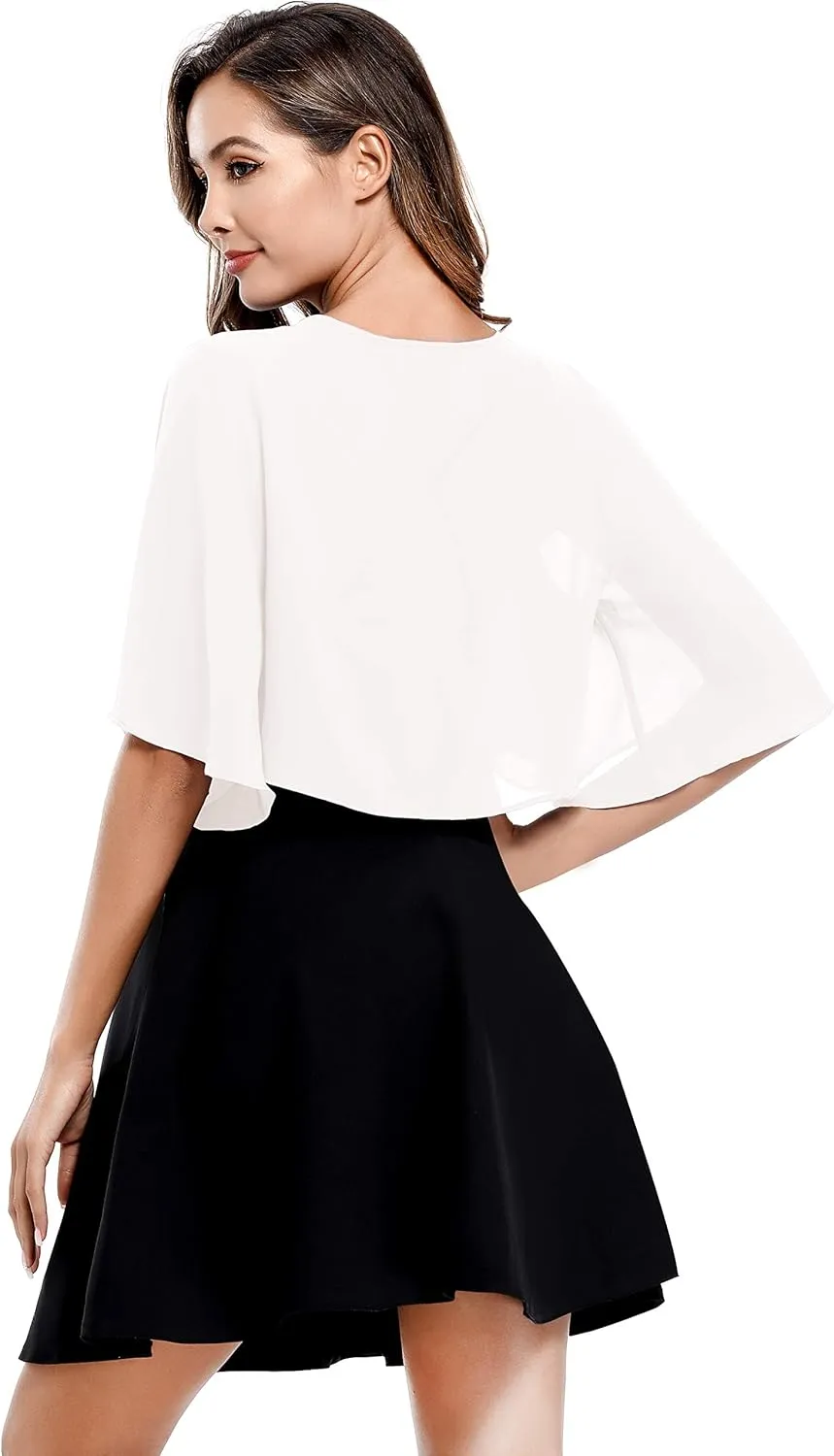 Women's Short Sleeve Open Front Soft Chiffon Shrug Cardigan for Evening Dresses