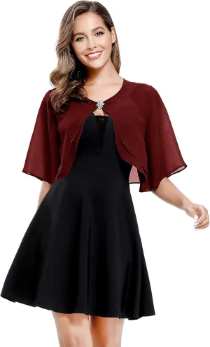 Women's Short Sleeve Open Front Soft Chiffon Shrug Cardigan for Evening Dresses