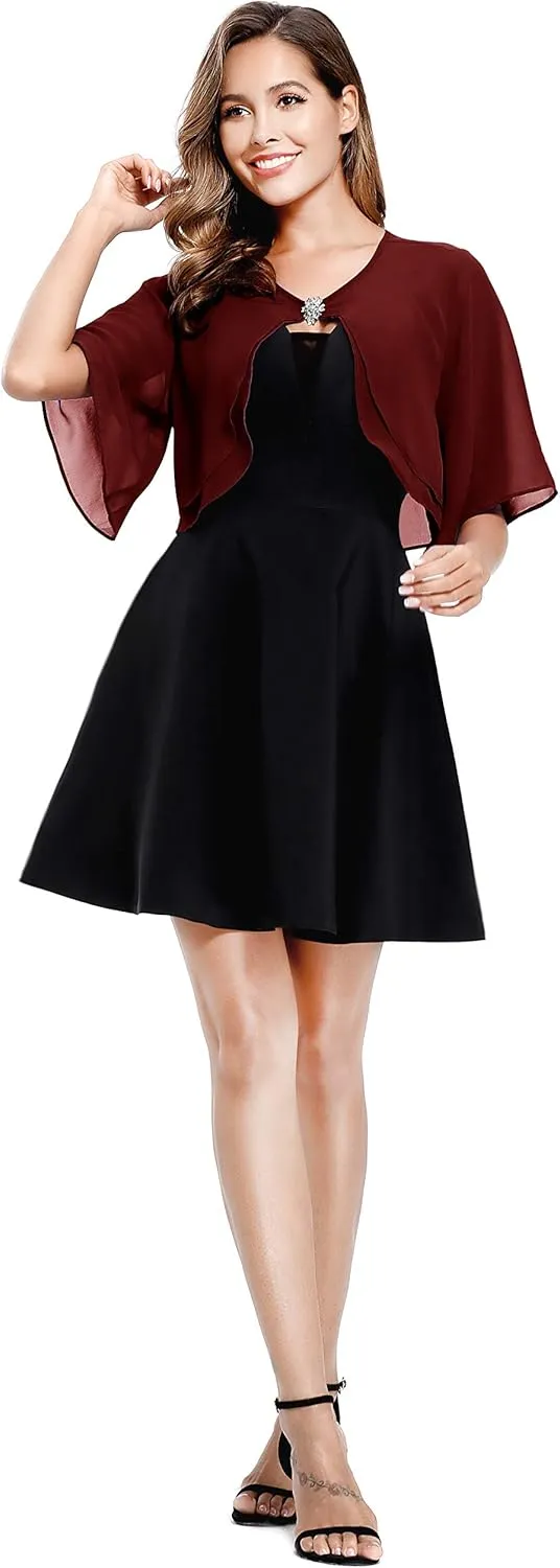 Women's Short Sleeve Open Front Soft Chiffon Shrug Cardigan for Evening Dresses
