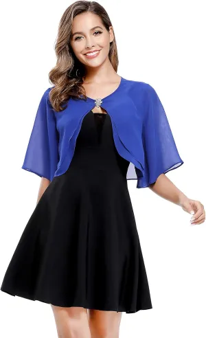 Women's Short Sleeve Open Front Soft Chiffon Shrug Cardigan for Evening Dresses