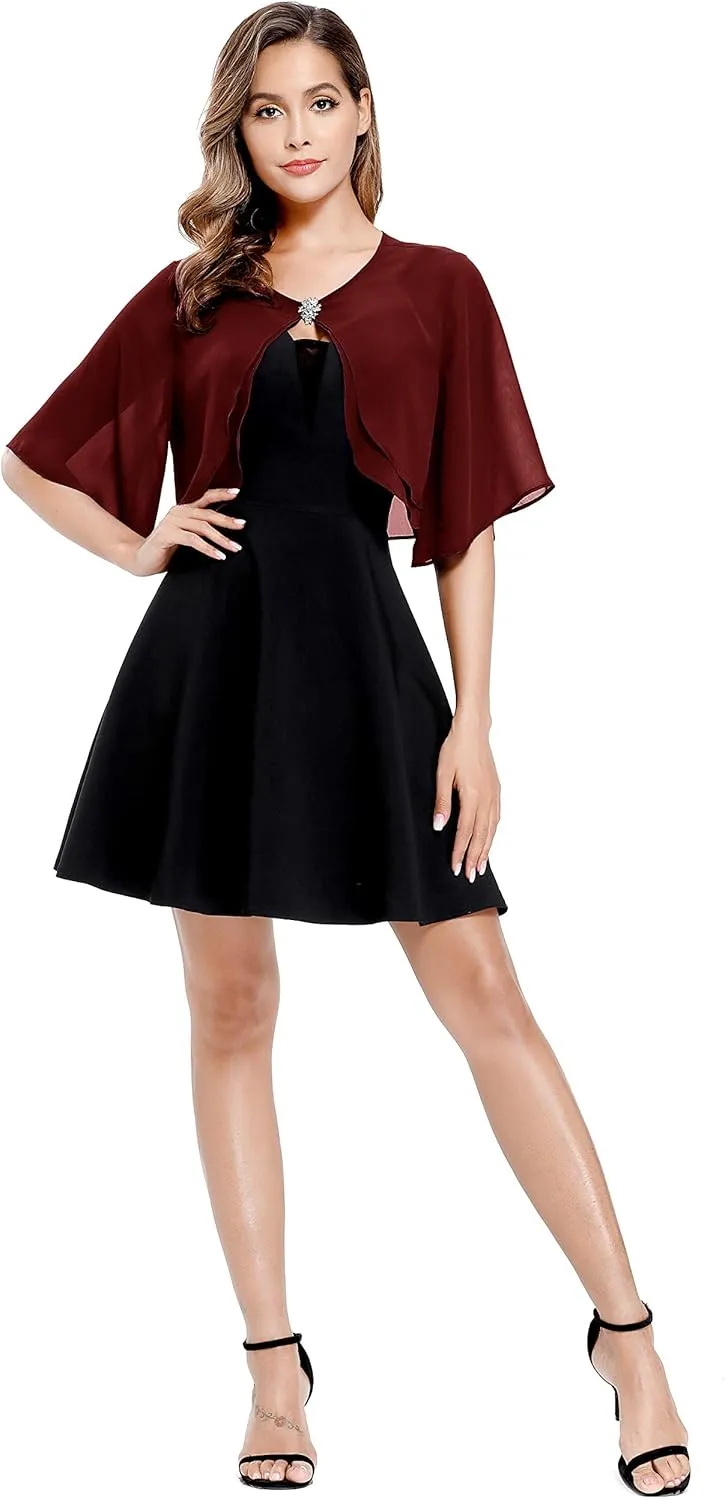 Women's Short Sleeve Open Front Soft Chiffon Shrug Cardigan for Evening Dresses