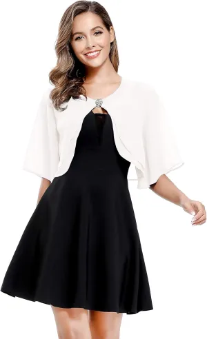 Women's Short Sleeve Open Front Soft Chiffon Shrug Cardigan for Evening Dresses