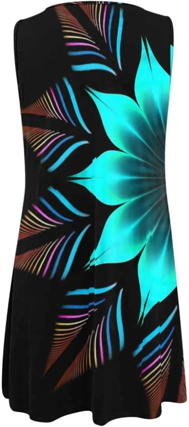 Women's Sleeveless Boho Tank Dress Cute Ruffle Flowy Beach Sundress Vacation Mini Dress Knee Length Maxi Dresses
