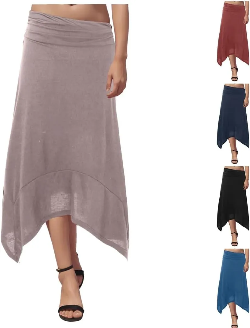 Women's Slimming Waist Irreguar Hem Flowy Handkerchief Hemline Midi Skirt Petite Half Dresses